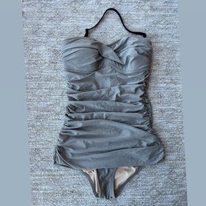 J. Crew Ruched One Piece Swimming Suit Taupe Gray  Size Large